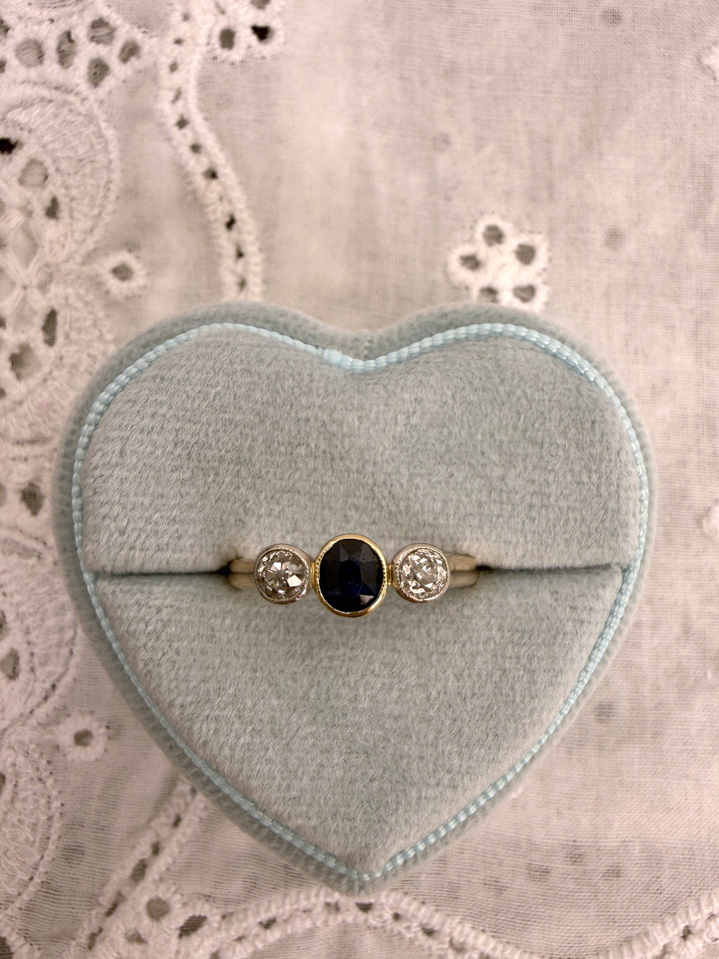 Sapphire Diamond Trio Ring