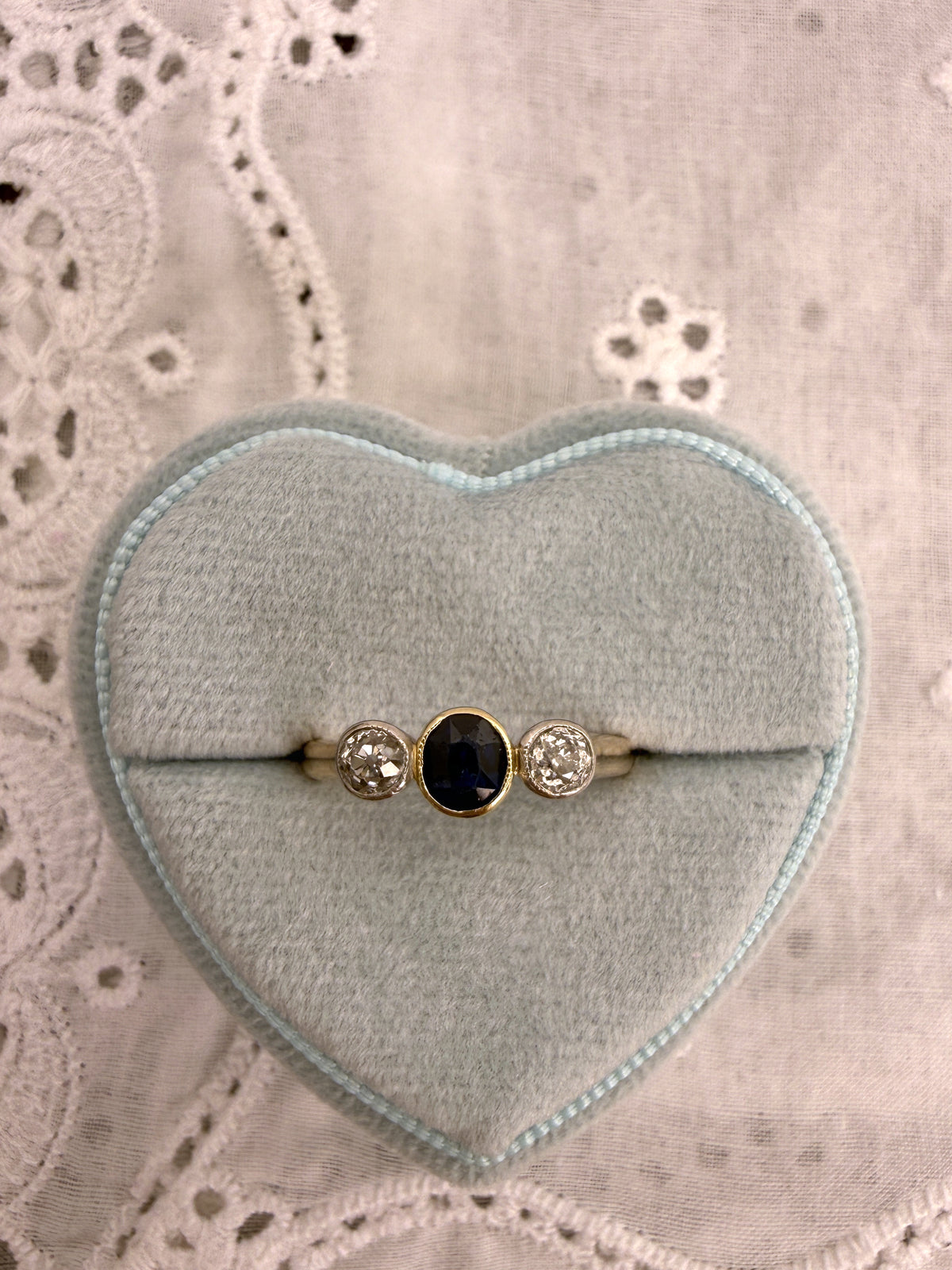 Sapphire Diamond Trio Ring