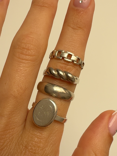 B Initial Ring Vintage Silver
