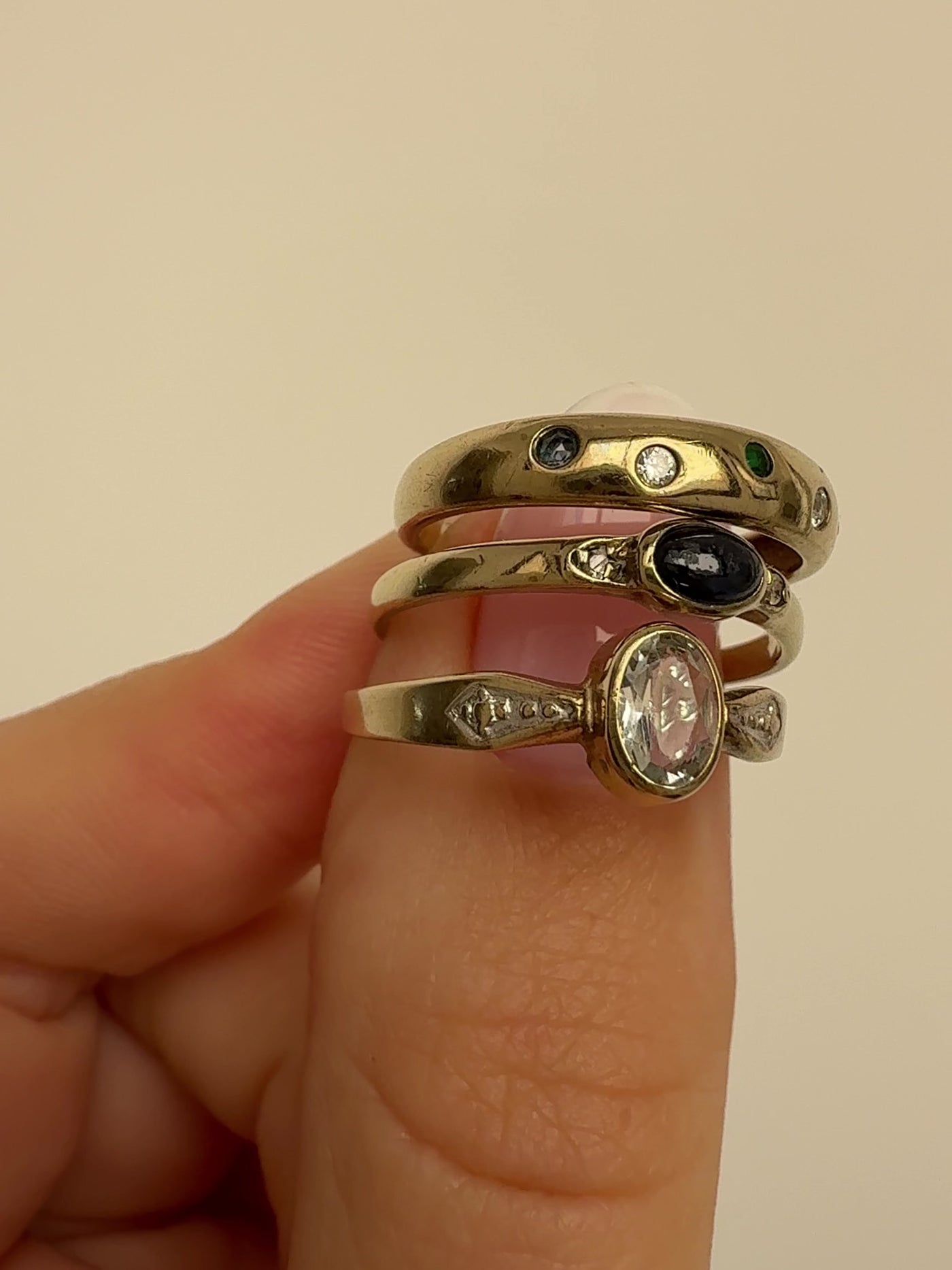 3 Gems Ring Vintage Gold