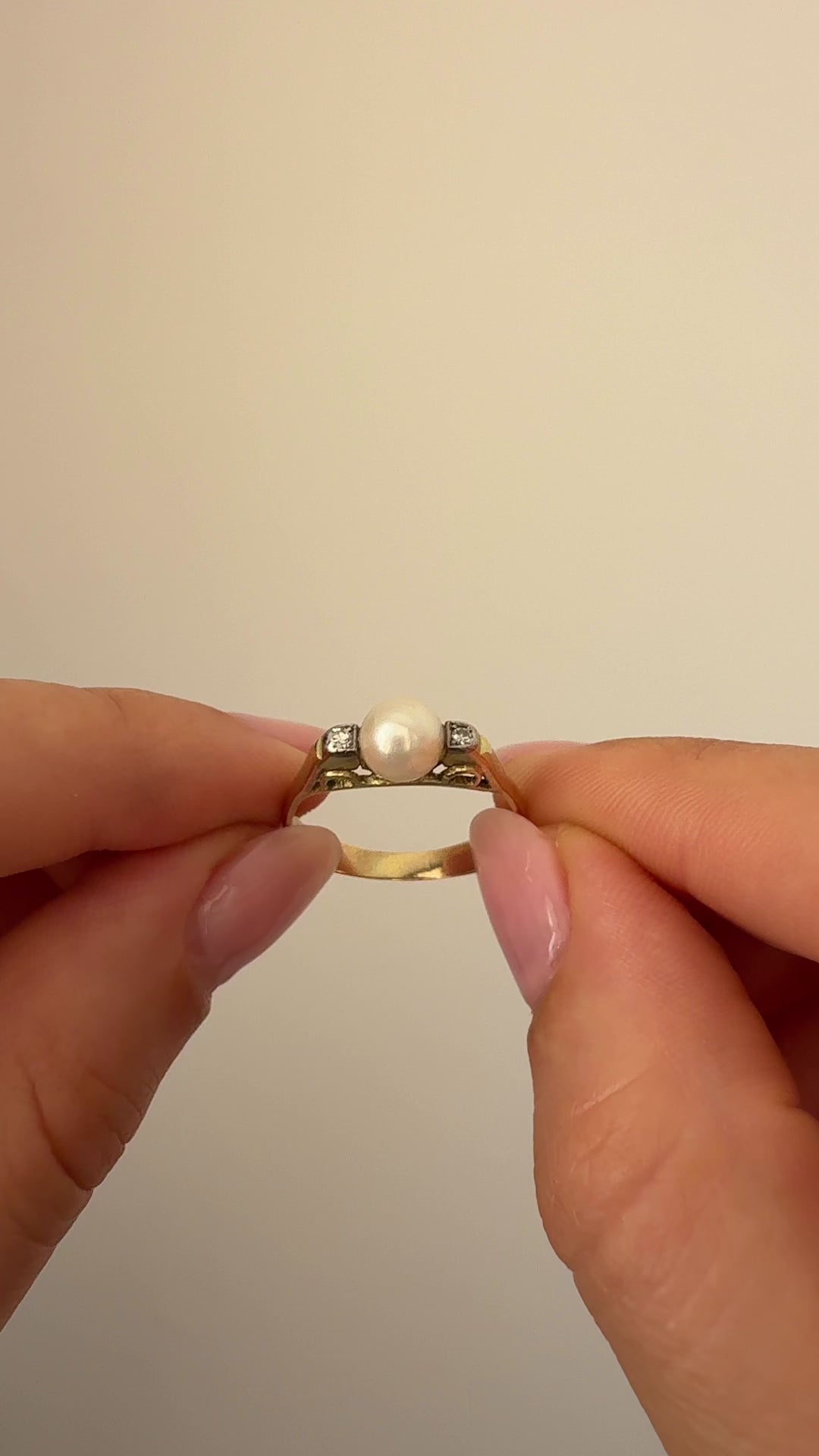Diamond Pearl Ring Vintage Gold