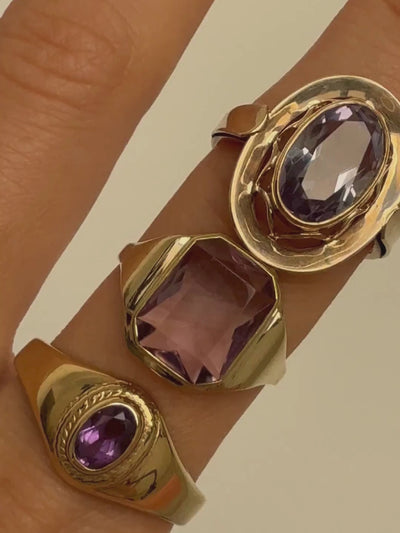 Amethyst Oval Bezel Ring Vintage Gold