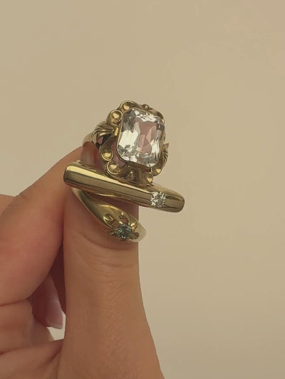 Whimsical Crystal Ring Vintage Gold