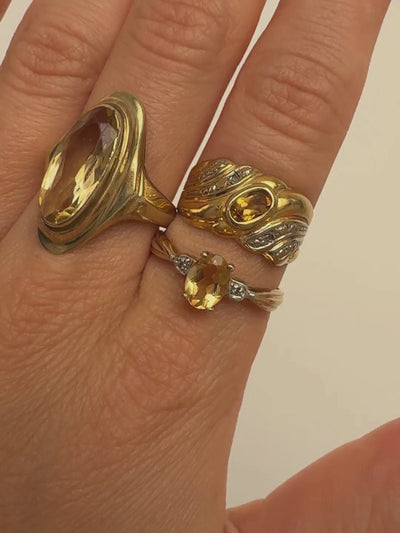 Big Citrine Ring Vintage Gold