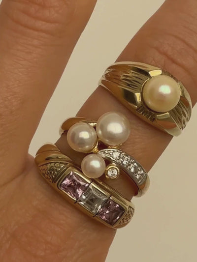 Pearl Textured Ring Vintage Gold