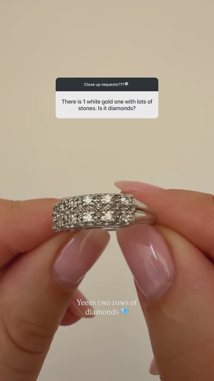 Double Row Diamond Ring Vintage White Gold