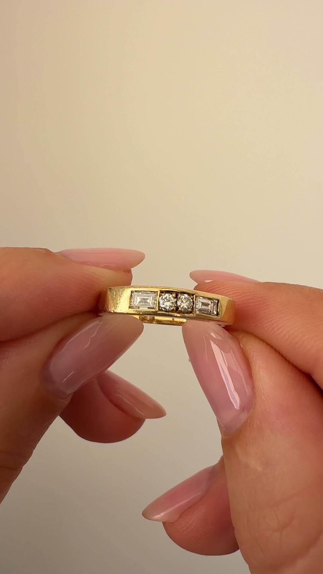 Flush Set Diamond Ring Vintage Yellow Gold
