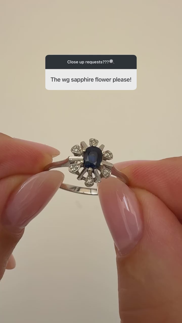 Sapphire Cluster Ring Vintage White Gold