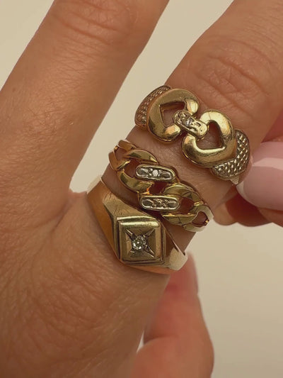 Double Heart Ring Vintage Gold