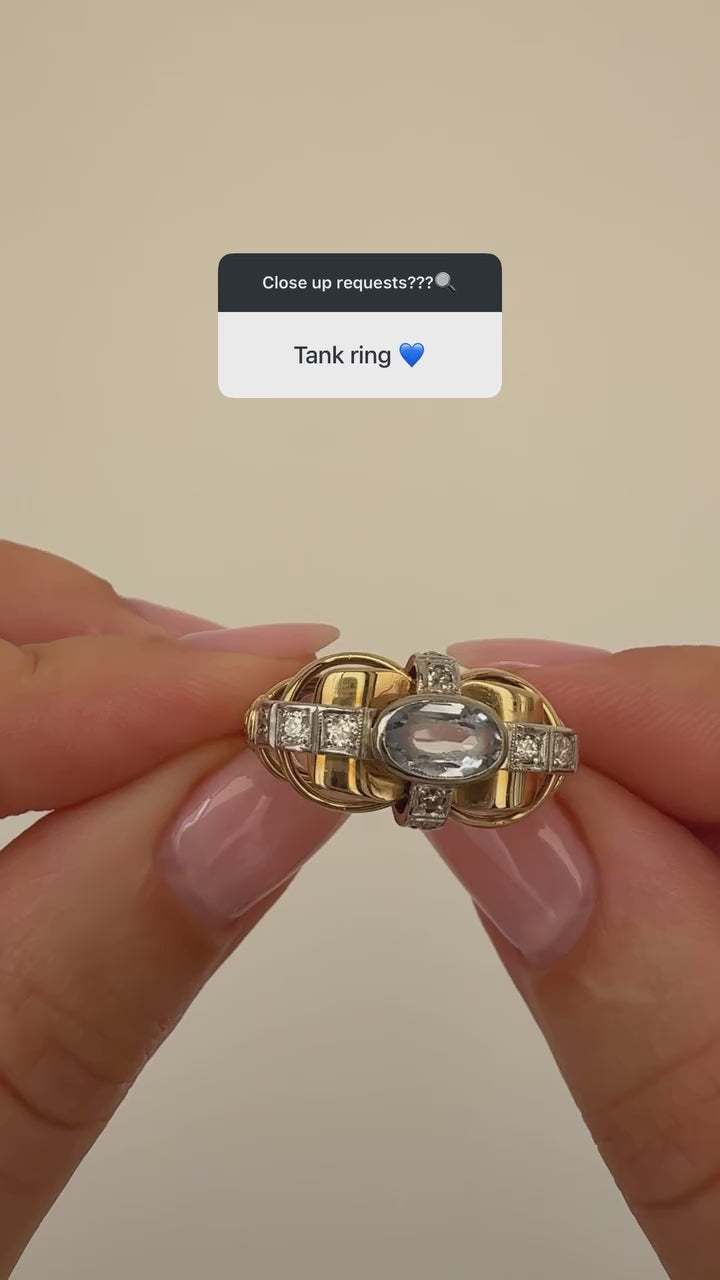 Aquamarine Tank Ring Vintage Gold