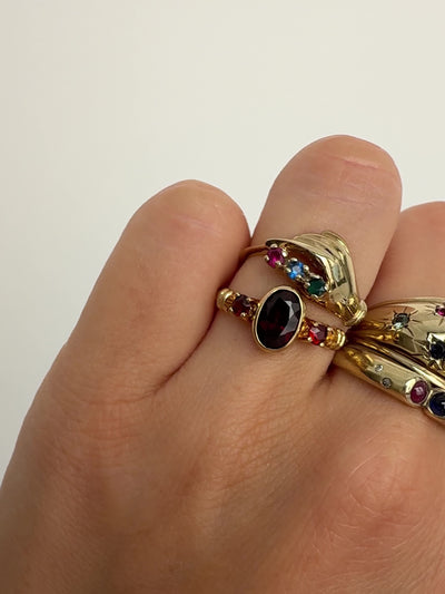 Garnet Trio Ring Vintage Gold